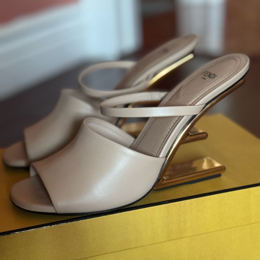 Fendi Cream Heels with Logo Heel. Worn once inside. See photos. Ideal condition!